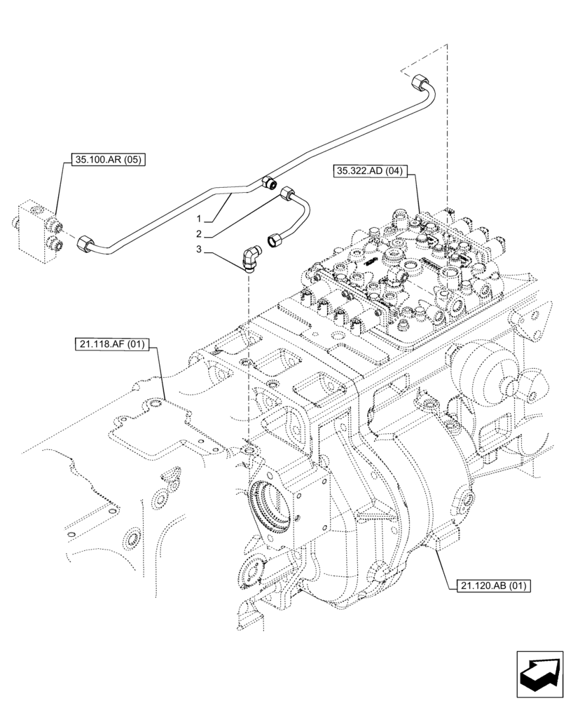 Схема запчастей Case IH PUMA 165 - (35.322.AY[13]) - VAR - 758016, 758017, 758018, 758019, 758020, 758021 - TRANSMISSION, LOW PRESSURE, LINE (35) - HYDRAULIC SYSTEMS