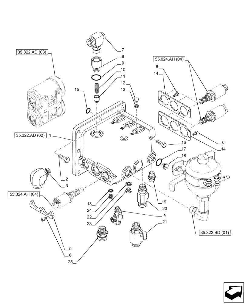 Схема запчастей Case IH PUMA 165 - (35.322.AD[01]) - VAR - 391136, 758011, 758012, 758013, 758014, 758015, 758016 - LOW PRESSURE, MANIFOLD (35) - HYDRAULIC SYSTEMS