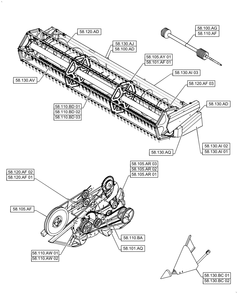 Схема запчастей Case IH 2060-17 - (00.000.58) - PICTORIAL INDEX - ATTACHMENTS/HEADERS, 17 FT (00) - GENERAL & PICTORIAL INDEX