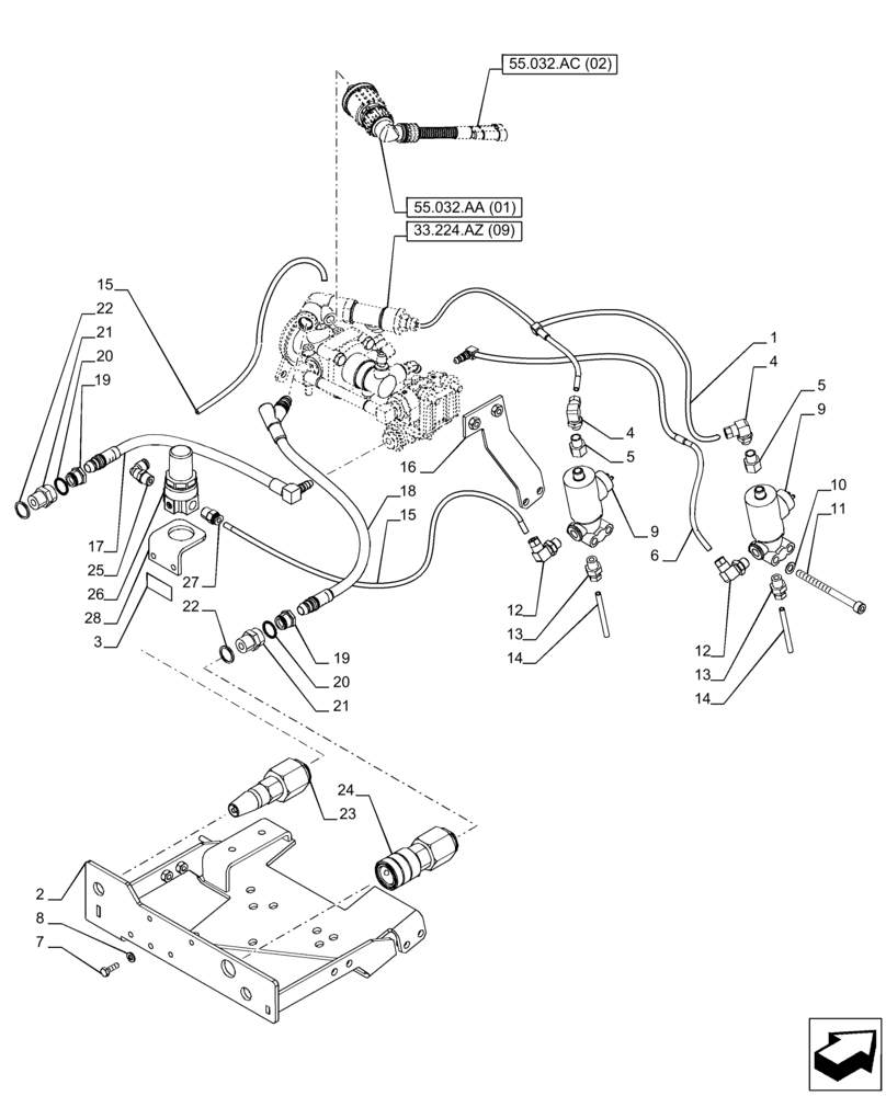 Схема запчастей Case IH PUMA 165 - (33.224.AZ[08]) - VAR. 758043, 758044 - TRAILER BRAKE VALVE (33) - BRAKES & CONTROLS