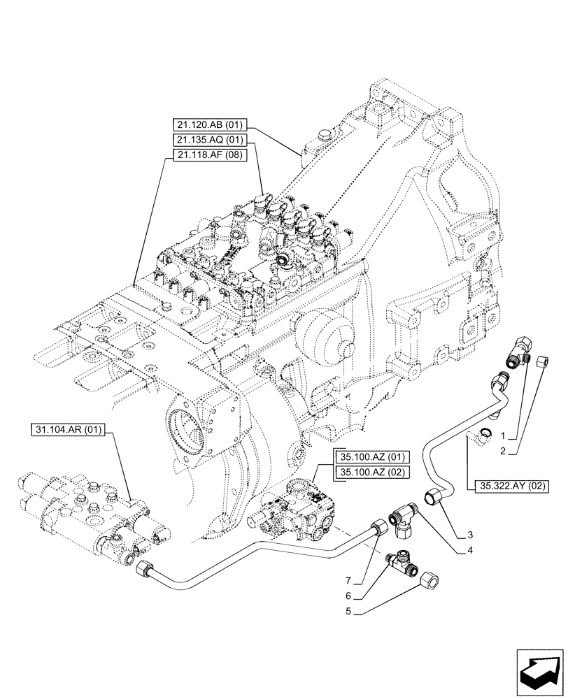 Схема запчастей Case IH PUMA 220 - (35.322.AY[01]) - VAR - 337427, 337428, 337429, 337430, 337431, 337432, 391137, 758017, 758018, 758019, 758020, 758021 - TRANSMISSION, LOW PRESSURE, LINE (35) - HYDRAULIC SYSTEMS