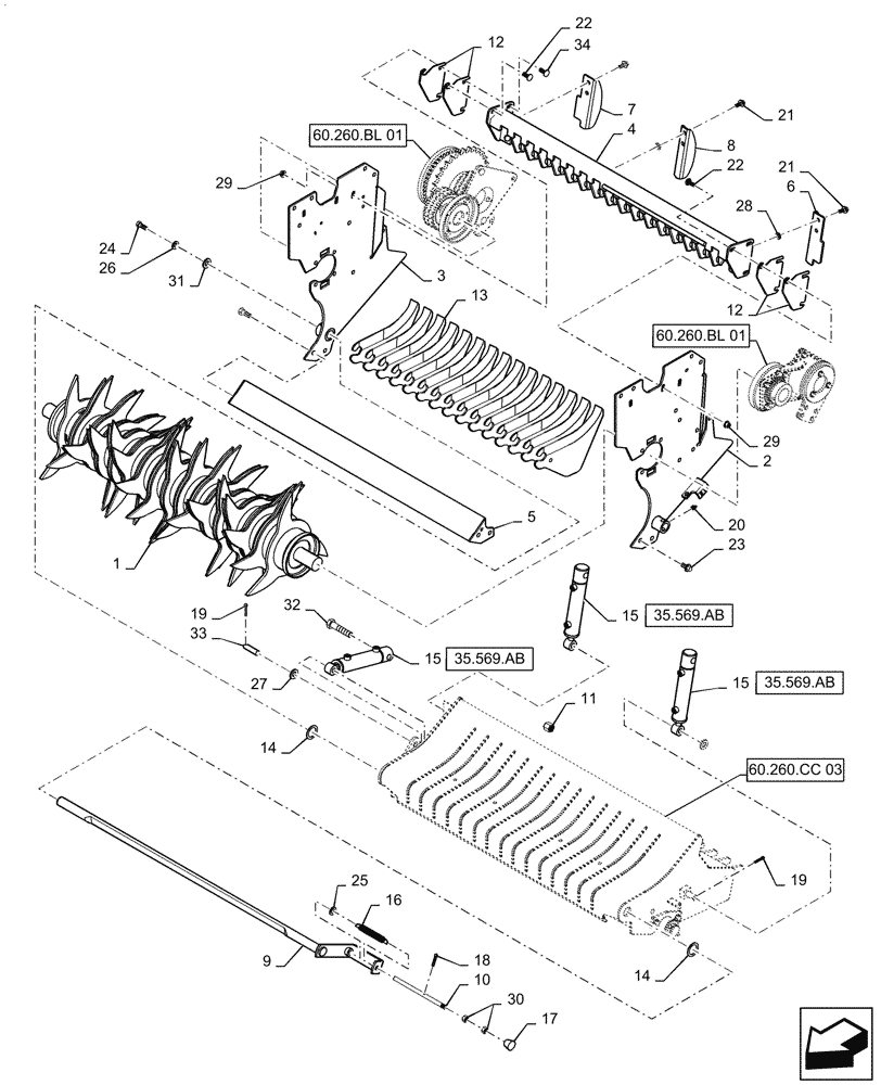 Схема запчастей Case IH RB465 - (60.260.CC[02]) - ROTOR CUTTER, DROP FLOOR (60) - PRODUCT FEEDING