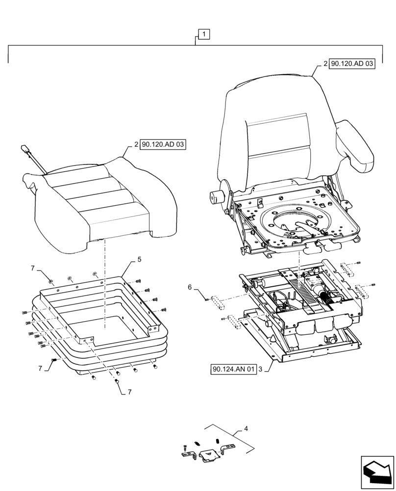 Схема запчастей Case IH PATRIOT 4440 - (90.120.AD[02]) - DELUXE SEAT ASSEMBLY, CLOTH, NO HEAT (90) - PLATFORM, CAB, BODYWORK AND DECALS