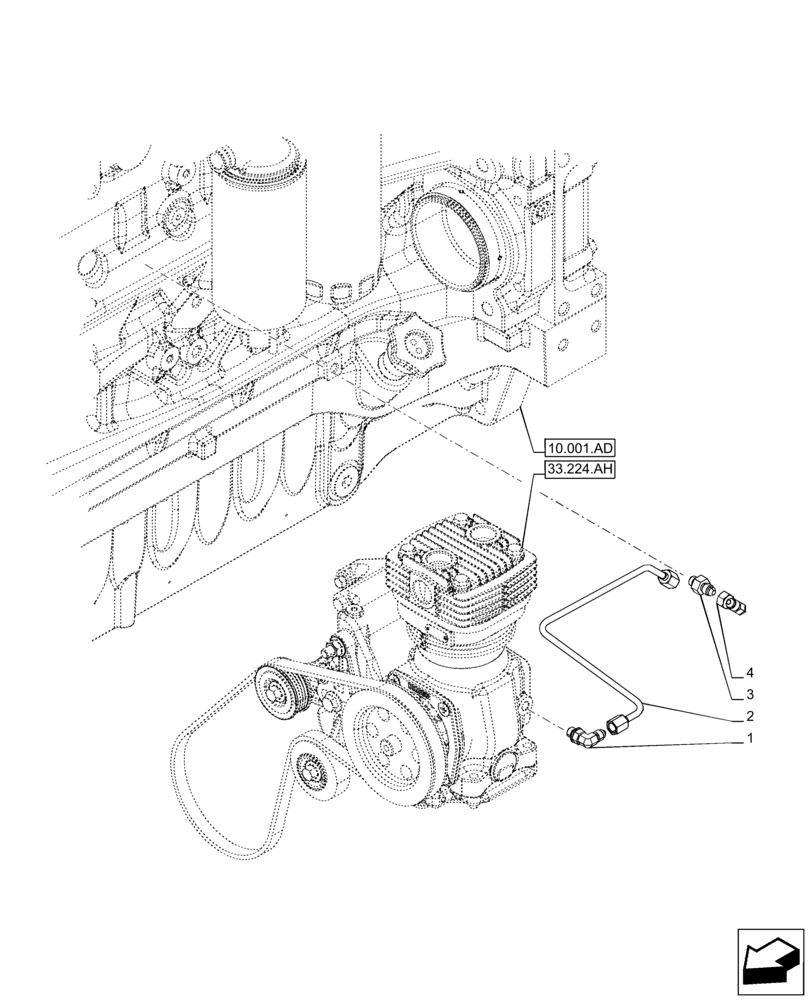 Схема запчастей Case IH PUMA 165 - (33.224.AM) - VAR - 758038, 758039, 758041, 758042, 758043, 758044 - TRAILER BRAKE, COMPRESSOR, LUBRICATION LINE (33) - BRAKES & CONTROLS