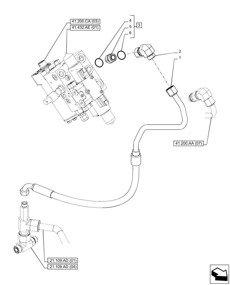 Схема запчастей Case IH PUMA 165 - (41.200.AK[05]) - VAR - 758268, 758269, 758272, 758273 - STEERING, RETURN LINE, AUTOGUIDANCE SYSTEM, POWERSHIFT (41) - STEERING