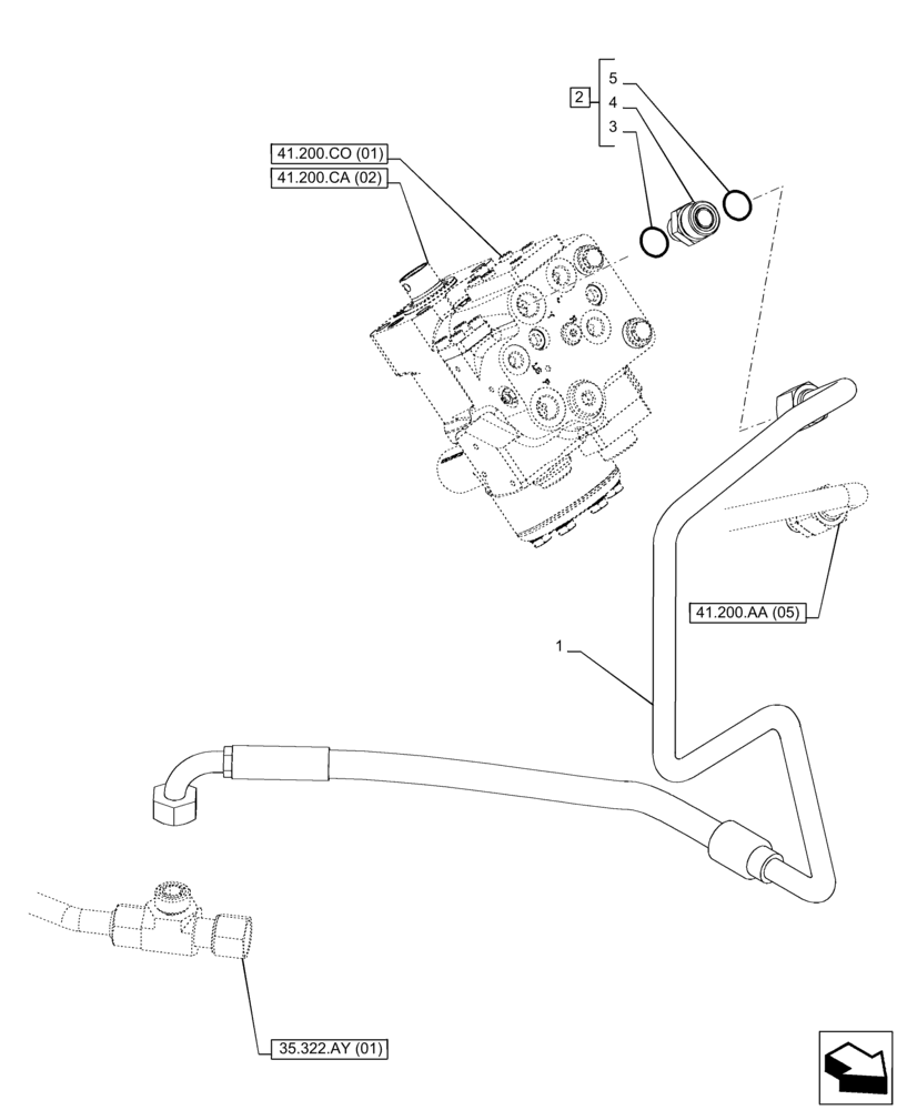 Схема запчастей Case IH PUMA 185 - (41.200.AK[04]) - VAR - 758267, 758271, 758275 - STEERING, RETURN LINE, POWERSHIFT (41) - STEERING