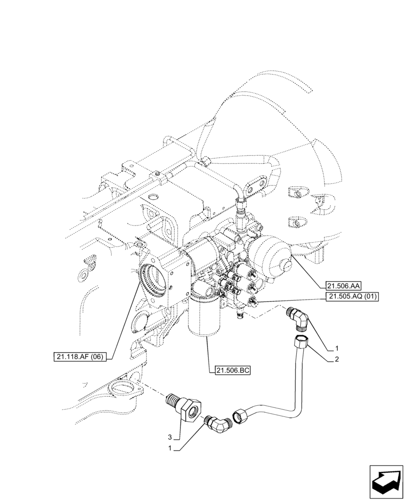 Схема запчастей Case IH PUMA 150 CVT - (21.506.AK) - VAR - 391138, 758022 - TRANSMISSION, DRAIN LINE (21) - TRANSMISSION