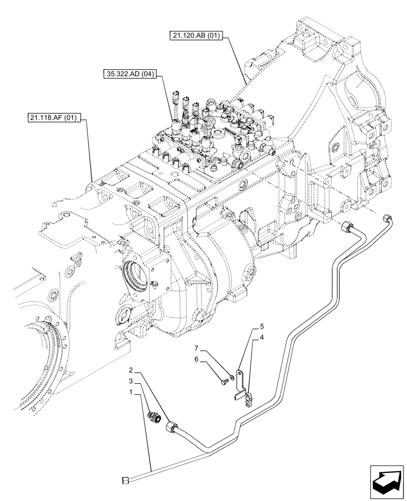 Схема запчастей Case IH PUMA 165 - (35.322.AY[06]) - VAR - 758016, 758017, 758018, 758019, 758020, 758021 - TRANSMISSION, LOW PRESSURE, LINE (35) - HYDRAULIC SYSTEMS