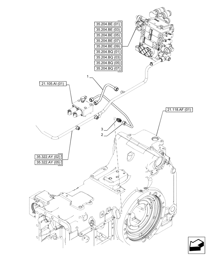 Схема запчастей Case IH PUMA 165 - (35.322.AY[10]) - VAR - 758012, 758014, 758016, 758018, 758020 - LOW PRESSURE, LINE (35) - HYDRAULIC SYSTEMS