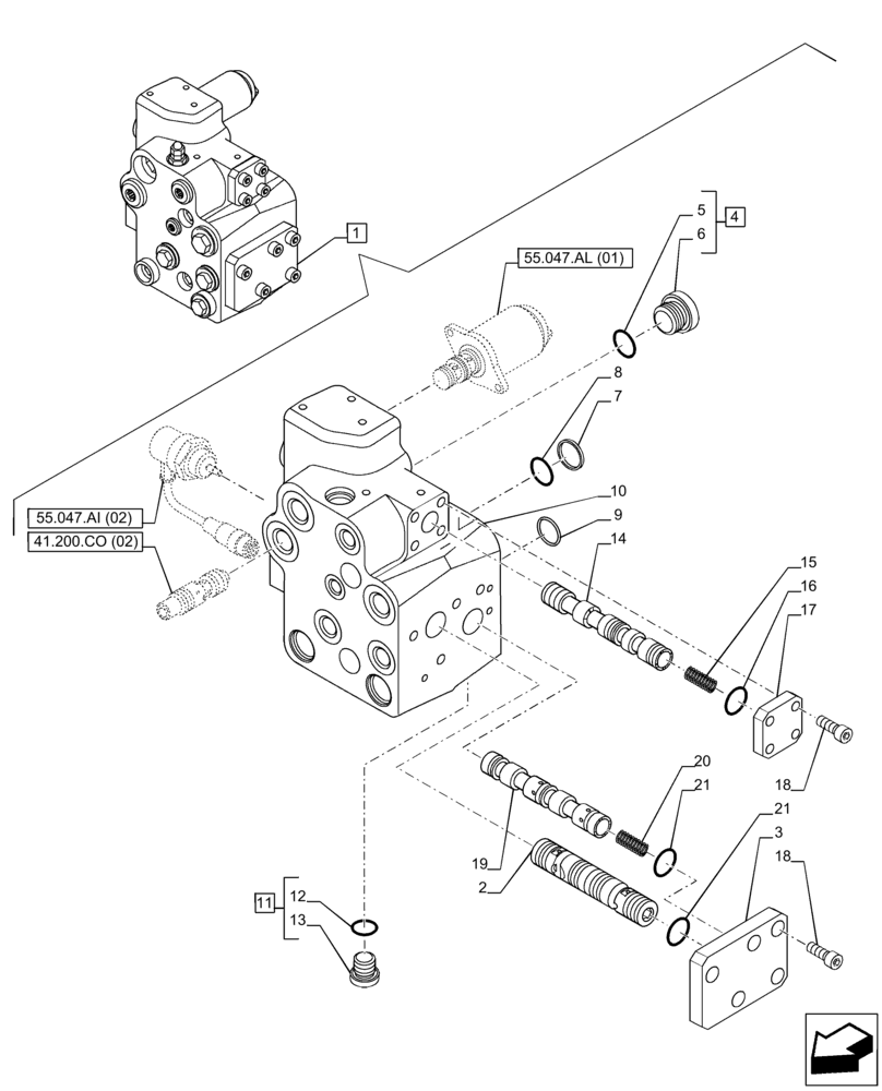 Схема запчастей Case IH PUMA 150 CVT - (41.200.CO[02]) - VAR - 758267, 758271, 758275, 758278 - FAST STEER, CONTROL VALVE, COMPONENTS (41) - STEERING