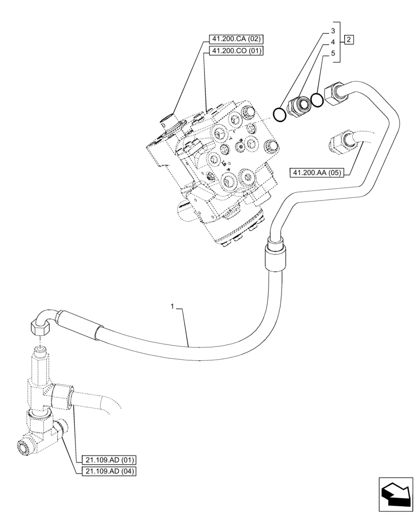 Схема запчастей Case IH PUMA 165 - (41.200.AK[03]) - VAR - 758267, 758271, 758278 - STEERING, RETURN LINE, POWERSHIFT - END YR 16-APR-2014 (41) - STEERING