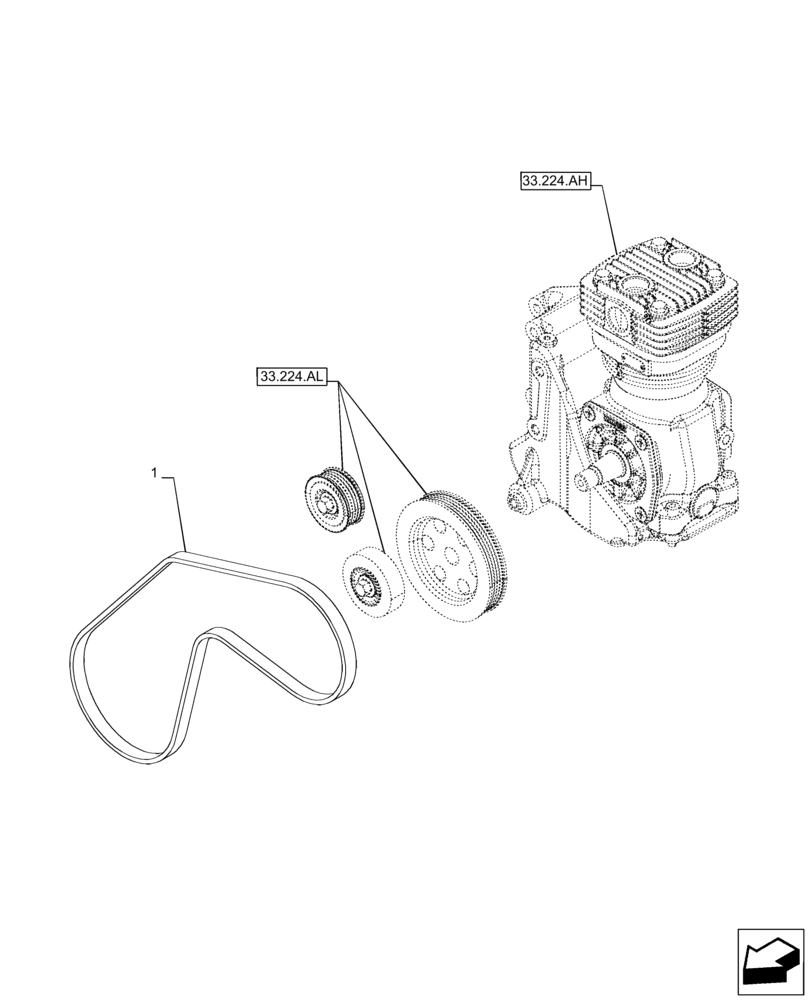 Схема запчастей Case IH PUMA 150 CVT - (33.224.AL) - VAR - 758038, 758039, 758041, 758042, 758043, 758044 - TRAILER BRAKE, COMPRESSOR, BELT (33) - BRAKES & CONTROLS