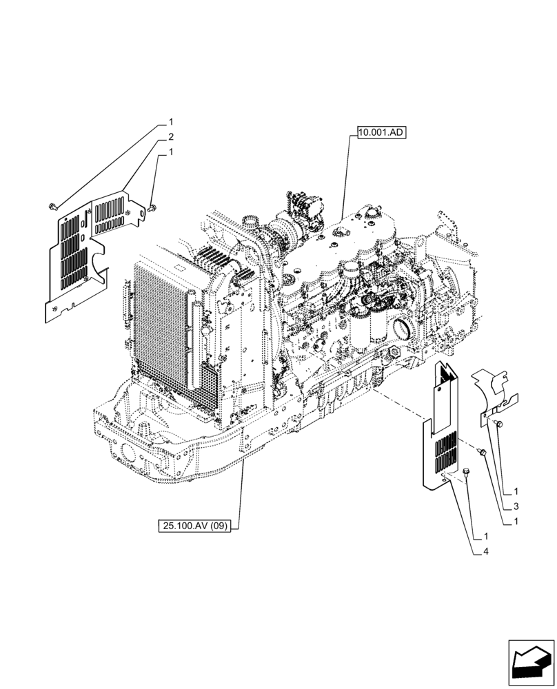 Схема запчастей Case IH PUMA 165 CVT - (90.102.AG[01]) - VAR - 391155, 758037, 758040 - ENGINE SHIELD (90) - PLATFORM, CAB, BODYWORK AND DECALS