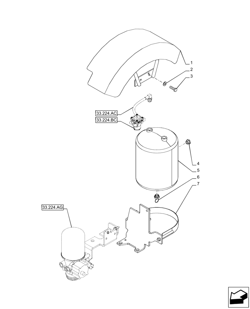 Схема запчастей Case IH PUMA 200 CVT - (33.224.AF) - VAR - 758038, 758039, 758041, 758042, 758043, 758044 - PNEUMATIC TRAILER BRAKE, AIR TANK (33) - BRAKES & CONTROLS