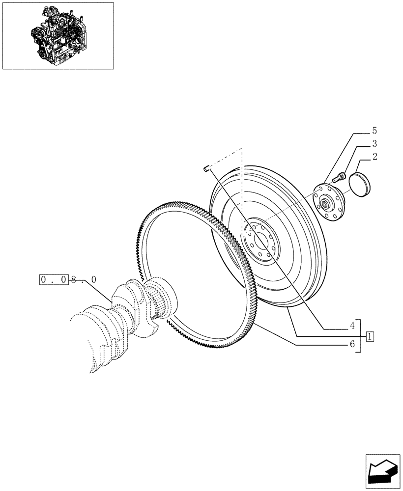 Схема запчастей Case IH JX1090U - (0.08.3/01) - FLYWHEEL WITH HYDRAULIC PTO (01) - ENGINE