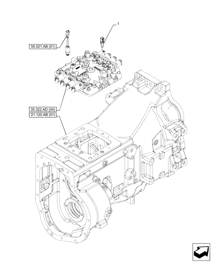 Схема запчастей Case IH PUMA 150 - (55.022.AB[01]) - VAR - 758016, 758017, 758018, 758019, 758020, 758021 - TRANSMISSION, TEMPERATURE SWITCH (55) - ELECTRICAL SYSTEMS