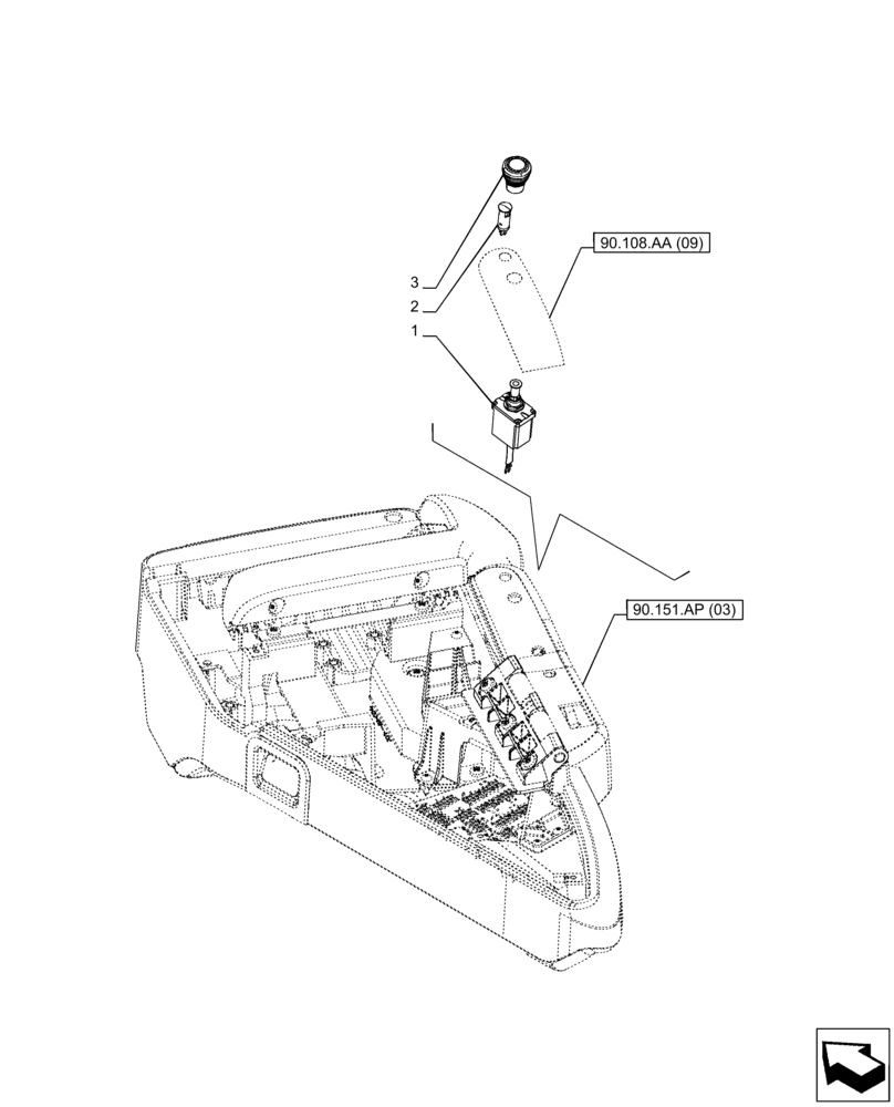 Схема запчастей Case IH PUMA 165 CVT - (55.522.AG[03]) - VAR - 391172, 758088, 758089, 758090, 758092, 758094, 758095, 758097, 758098, 758246 - PTO, REAR, SWITCH (55) - ELECTRICAL SYSTEMS