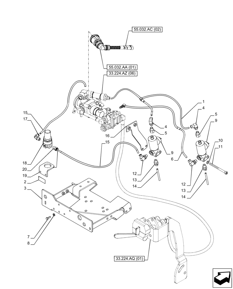 Схема запчастей Case IH PUMA 165 - (33.224.AZ[05]) - VAR. 758041, 758042 - TRAILER BRAKE VALVE (33) - BRAKES & CONTROLS