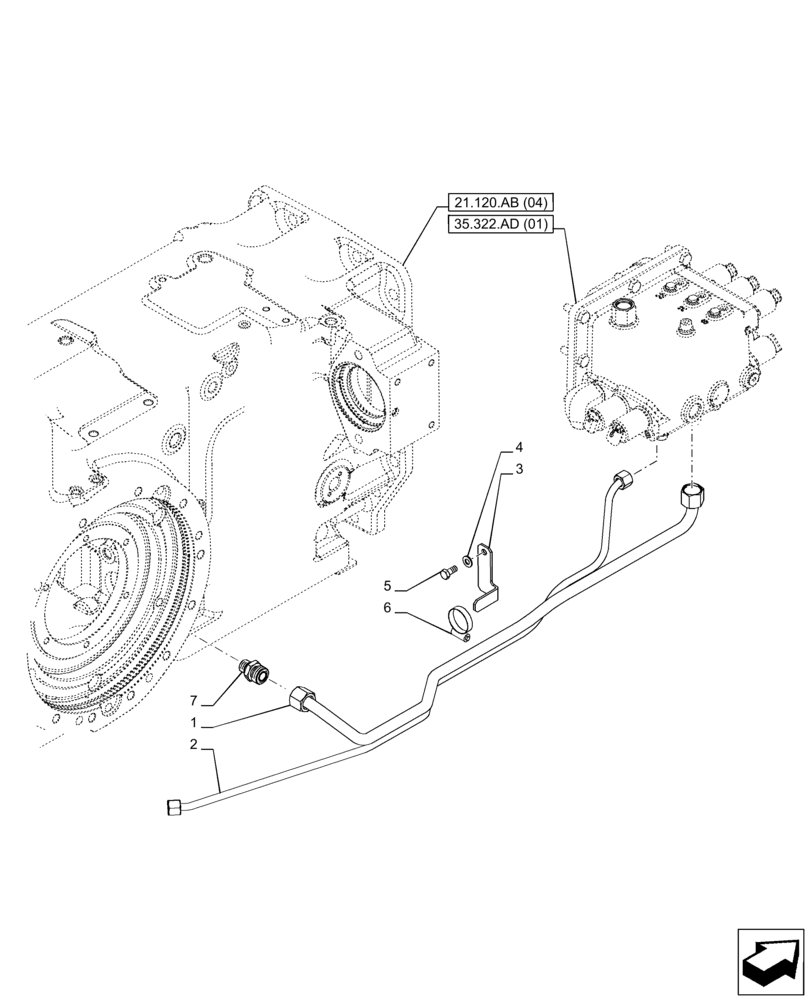 Схема запчастей Case IH PUMA 165 - (35.322.AY[03]) - VAR - 391136, 758011, 758012, 758013, 758014, 758015 - TRANSMISSION, LOW PRESSURE, LINE (35) - HYDRAULIC SYSTEMS