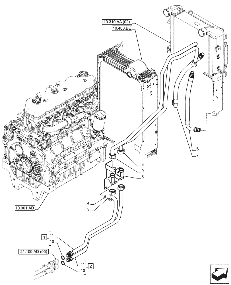 Схема запчастей Case IH PUMA 150 CVT - (21.109.AD[06]) - VAR - 391138, 758022 - TRANSMISSION, OIL COOLER, LINE (21) - TRANSMISSION