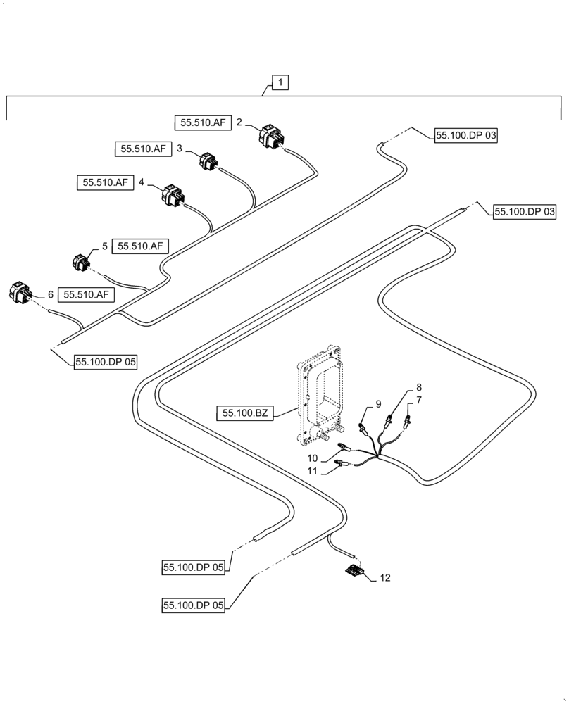 Схема запчастей Case IH WD1204 - (55.100.DP[04]) - WIRE HARNESS & CONNECTOR, DRAPER, CD4 (CONT.) (55) - ELECTRICAL SYSTEMS