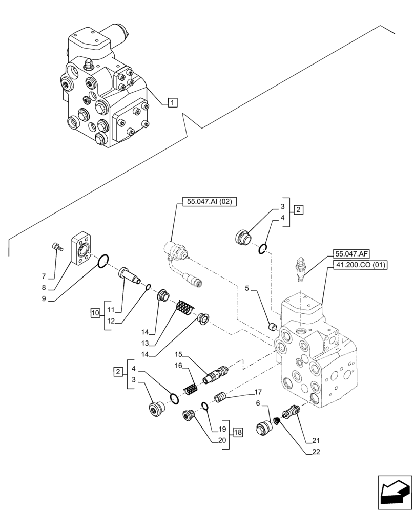 Схема запчастей Case IH PUMA 220 CVT - (41.200.CO[03]) - VAR - 758267, 758271, 758275, 758278 - FAST STEER, CONTROL VALVE, COMPONENTS (41) - STEERING