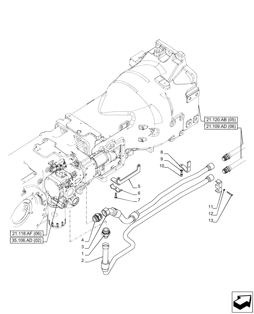 Схема запчастей Case IH PUMA 150 CVT - (21.109.AD[05]) - VAR - 391138, 758022 - TRANSMISSION, OIL COOLER, LINE (21) - TRANSMISSION