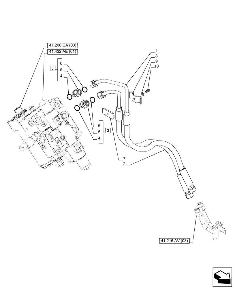 Схема запчастей Case IH PUMA 220 CVT - (41.216.AV[12]) - VAR - 758268, 758269, 758272, 758273, 758276, 758277 - STEERING CYLINDER HYD. LINE, AUTOGUIDANCE SYSTEM, CVT - END YR 16-APR-2014 (41) - STEERING