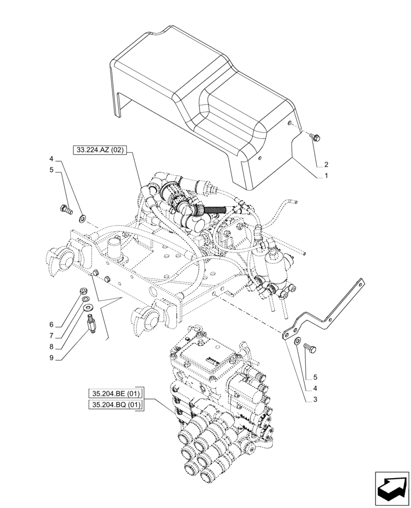 Схема запчастей Case IH PUMA 165 - (33.224.AZ[01]) - VAR. 758038, 758039 - TRAILER BRAKE VALVE (33) - BRAKES & CONTROLS