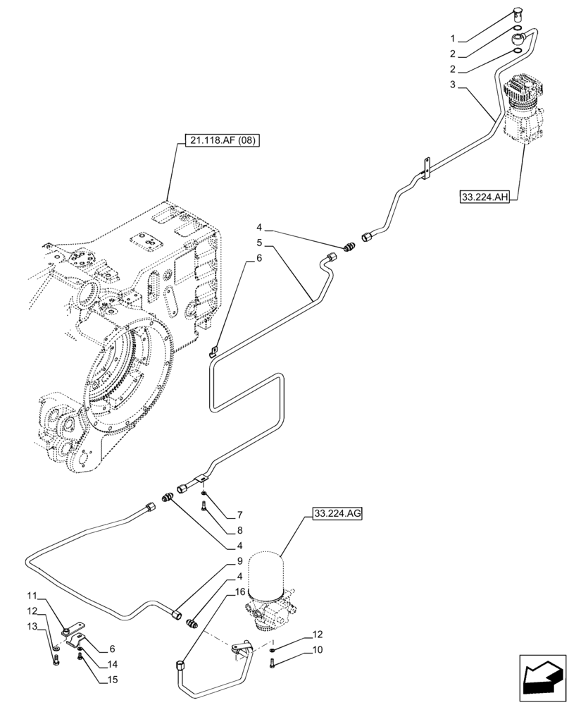 Схема запчастей Case IH PUMA 220 CVT - (33.224.AJ[03]) - VAR - 758038, 758039, 758041, 758042, 758043, 758044 - TRAILER BRAKE, COMPRESSOR, INLINE (33) - BRAKES & CONTROLS