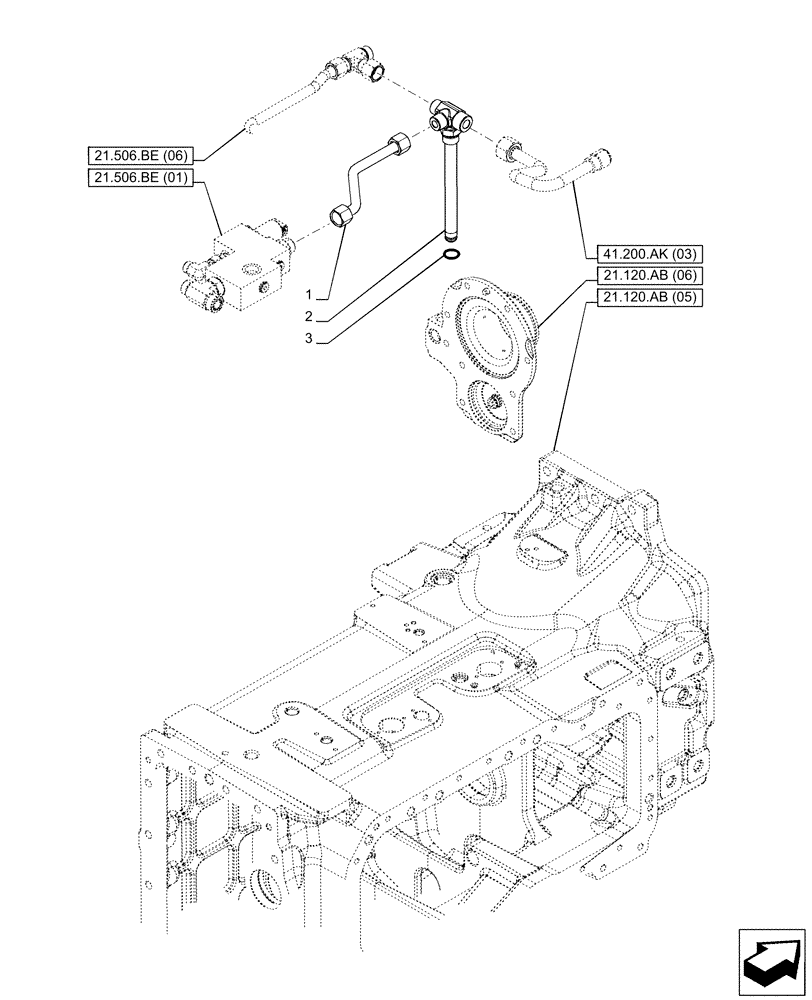 Схема запчастей Case IH PUMA 185 CVT - (21.506.BE[03]) - VAR - 337427, 337433, 391138, 758022 - TRANSMISSION, LUBRICATION LINE (21) - TRANSMISSION