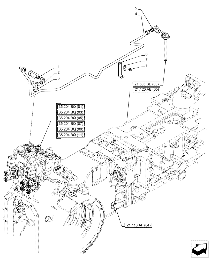 Схема запчастей Case IH PUMA 240 CVT - (21.506.BE[06]) - VAR - 758056 - TRANSMISSION, LUBRICATION LINE (21) - TRANSMISSION