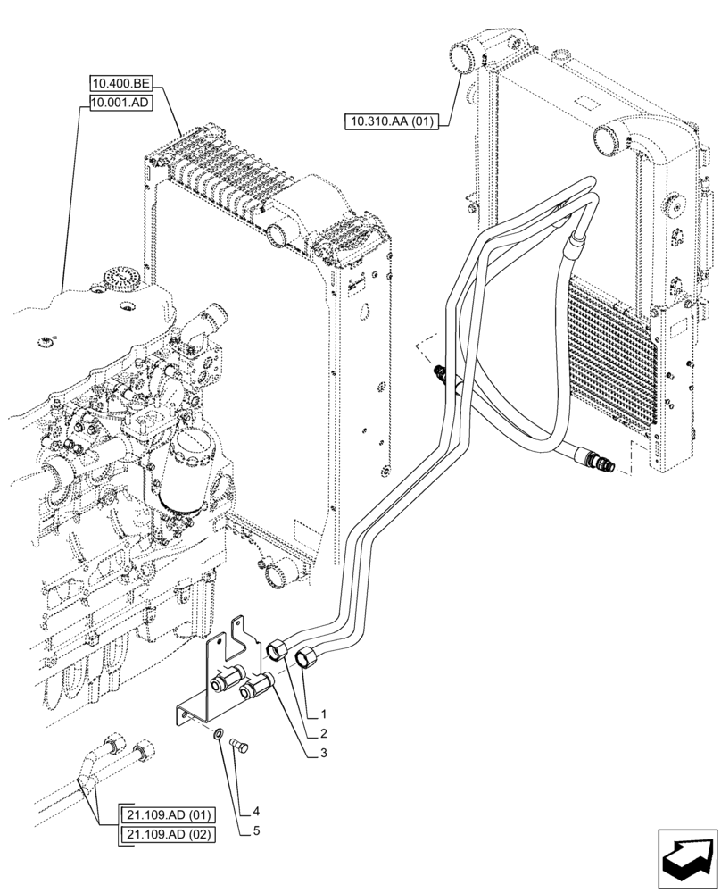 Схема запчастей Case IH PUMA 165 - (21.109.AD[03]) - VAR - 391136, 758011, 758012, 758013, 758014, 758015, 758016, 758017, 758018, 758019, 758020, 758021 - TRANSMISSION, OIL COOLER, LINE (21) - TRANSMISSION