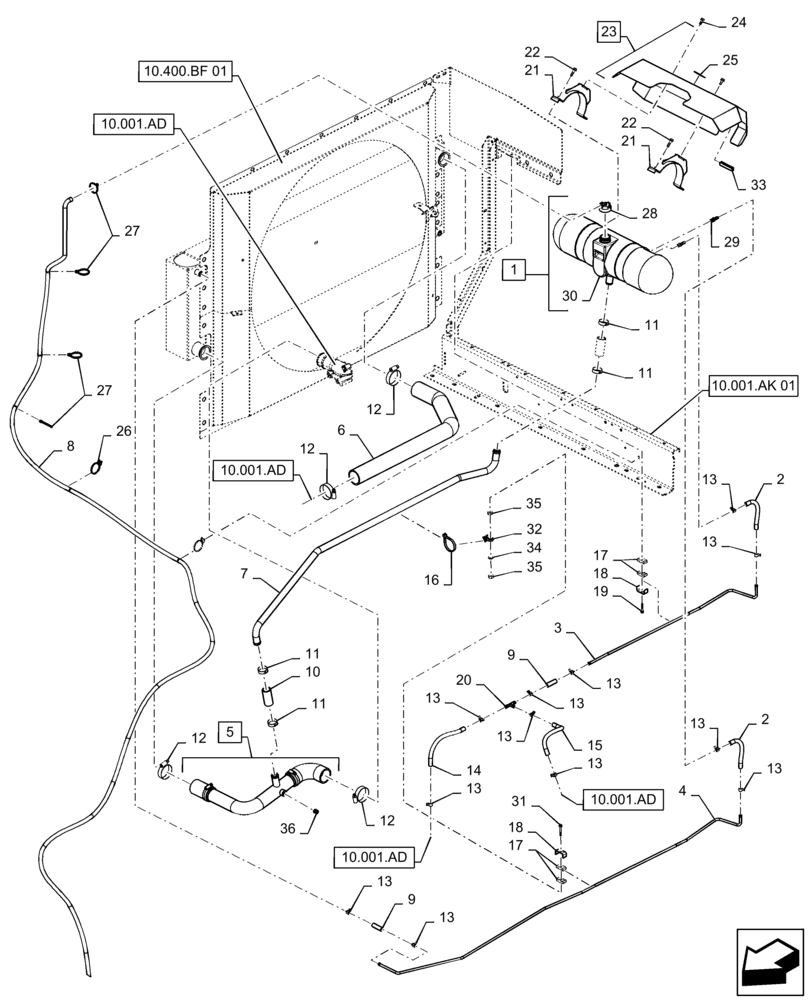 Схема запчастей Case IH 7240 - (10.400.AK[01]) - COOLING SYSTEM LINE, COOLANT EXPANSION RESERVOIR (10) - ENGINE