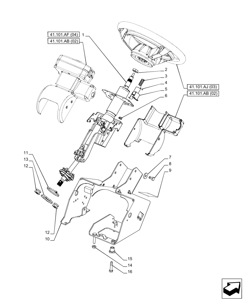 Схема запчастей Case IH PUMA 165 - (41.101.AF[03]) - VAR - 758267, 758271, 758275, 758278 - STEERING COLUMN (41) - STEERING