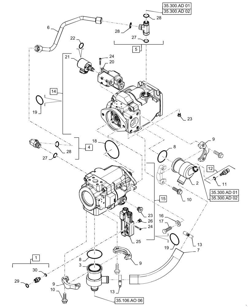 Схема запчастей Case IH 9240 - (35.752.AD) - TANDEM PFC PUMP (35) - HYDRAULIC SYSTEMS