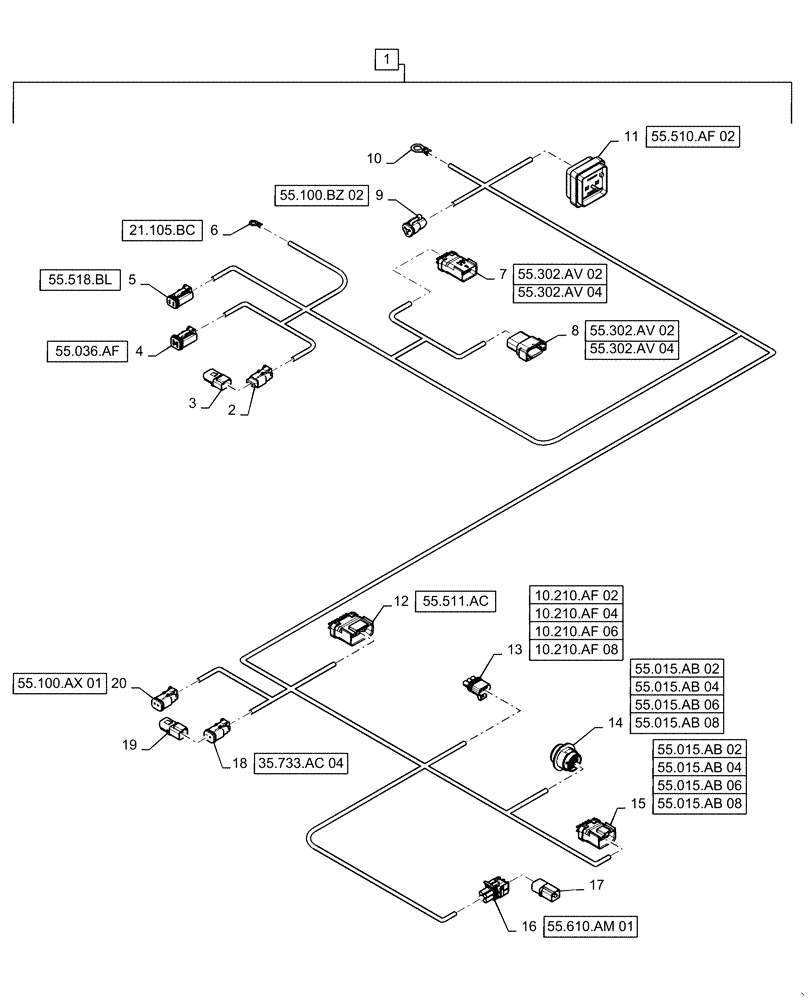 Схема запчастей Case IH QUADTRAC 580 - (55.100.AX[02]) - FRONT FRAME HARNESS, BSN ZFF308000 (55) - ELECTRICAL SYSTEMS