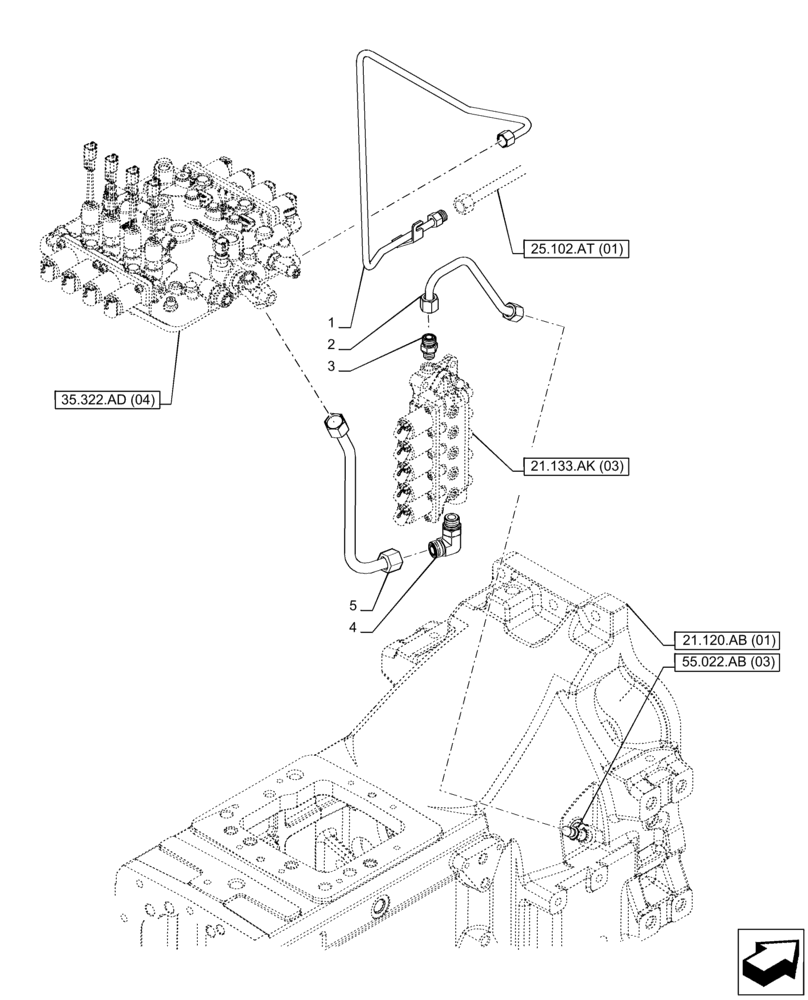 Схема запчастей Case IH PUMA 165 - (35.322.AY[04]) - VAR - 758016, 758017, 758018, 758019, 758020, 758021 - TRANSMISSION, LOW PRESSURE, LINE (35) - HYDRAULIC SYSTEMS