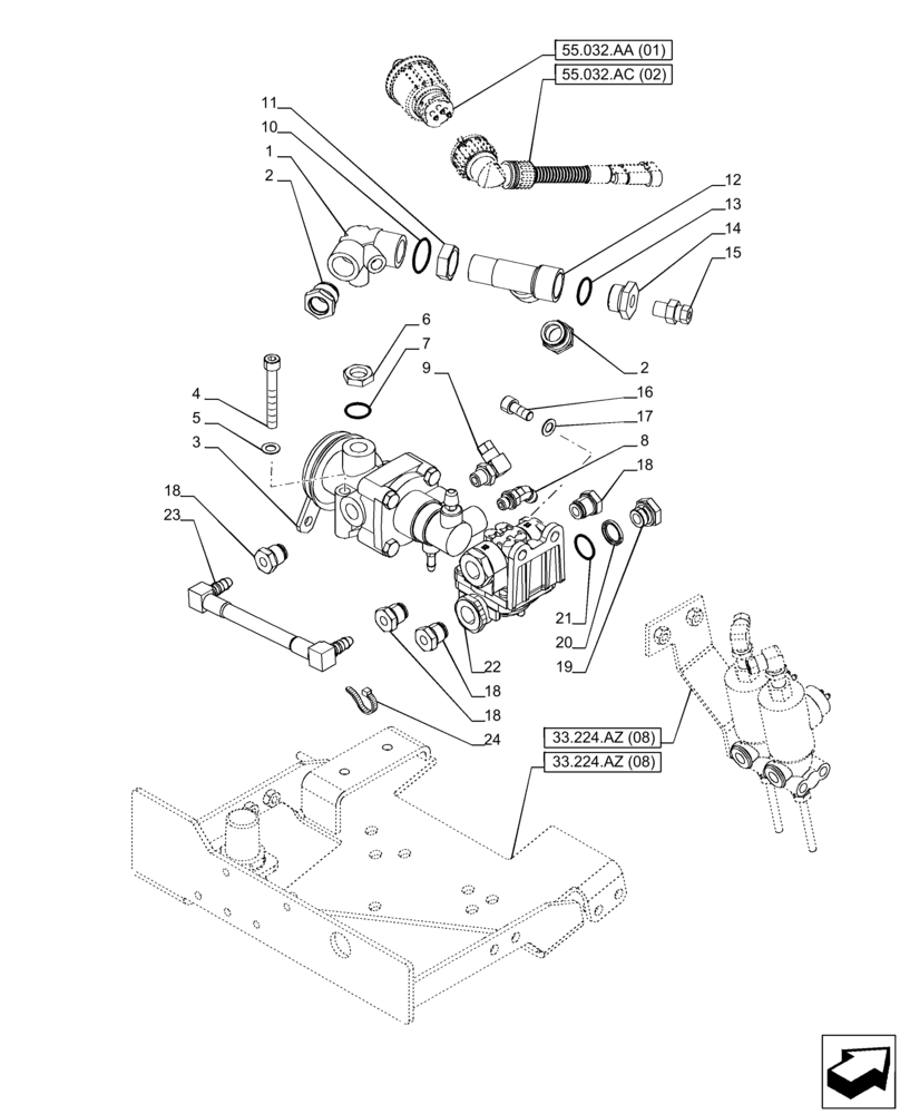 Схема запчастей Case IH PUMA 165 - (33.224.AZ[09]) - VAR. 758043, 758044 - TRAILER BRAKE VALVE (33) - BRAKES & CONTROLS