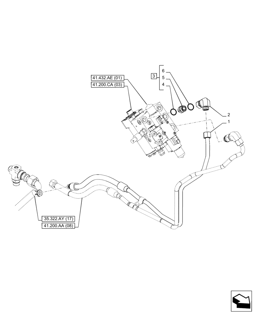 Схема запчастей Case IH PUMA 150 CVT - (41.200.AK[06]) - VAR - 758268, 758269, 758272, 758273, 758276, 758277 - STEERING, RETURN LINE, AUTOGUIDANCE SYSTEM, CVT (41) - STEERING