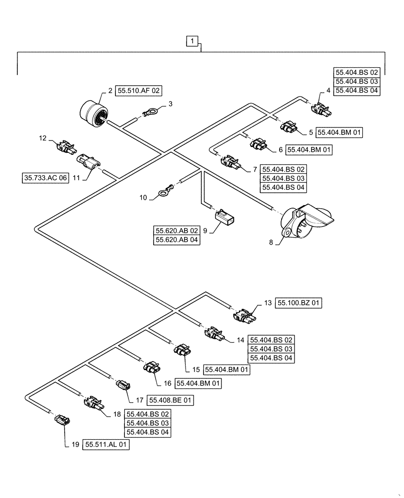 Схема запчастей Case IH STEIGER 470 - (55.100.BZ[03]) - REAR FRAME HARNESS (55) - ELECTRICAL SYSTEMS