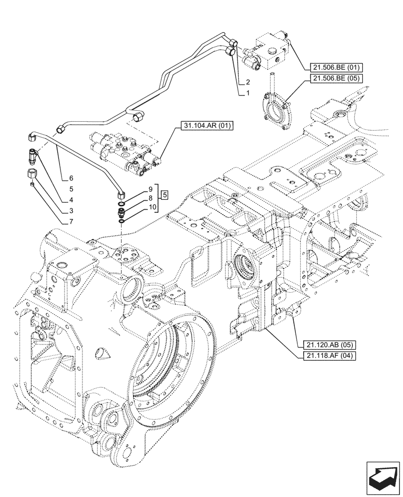 Схема запчастей Case IH PUMA 200 CVT - (21.506.BE[04]) - VAR - 337427, 337433, 391138, 758022 - TRANSMISSION, LUBRICATION LINE (21) - TRANSMISSION