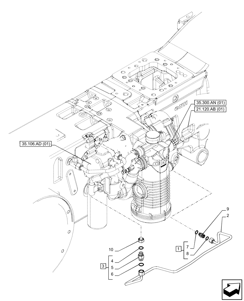 Схема запчастей Case IH PUMA 185 - (35.322.AY[05]) - VAR - 337426, 337428, 337429, 337430, 337431, 337432, 391137, 758017, 758018, 758019, 758020, 758021, 758064 - TRANSMISSION, LOW PRESSURE, LINE (35) - HYDRAULIC SYSTEMS