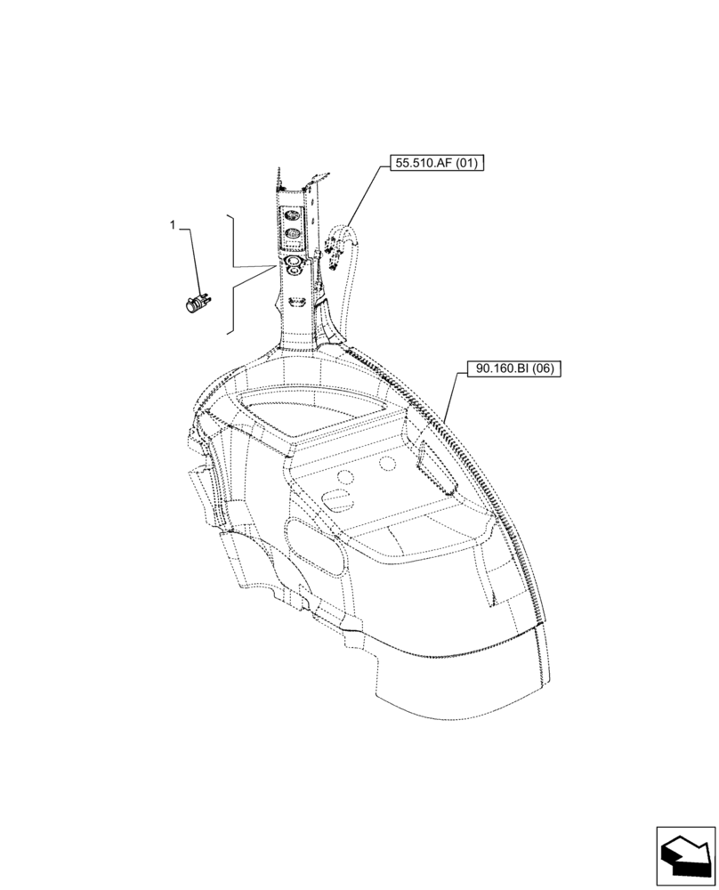 Схема запчастей Case IH PUMA 165 CVT - (55.510.BM[06]) - VAR - 332722, 332723, 392114, 392115 - PILLAR, POWER SOCKET (55) - ELECTRICAL SYSTEMS