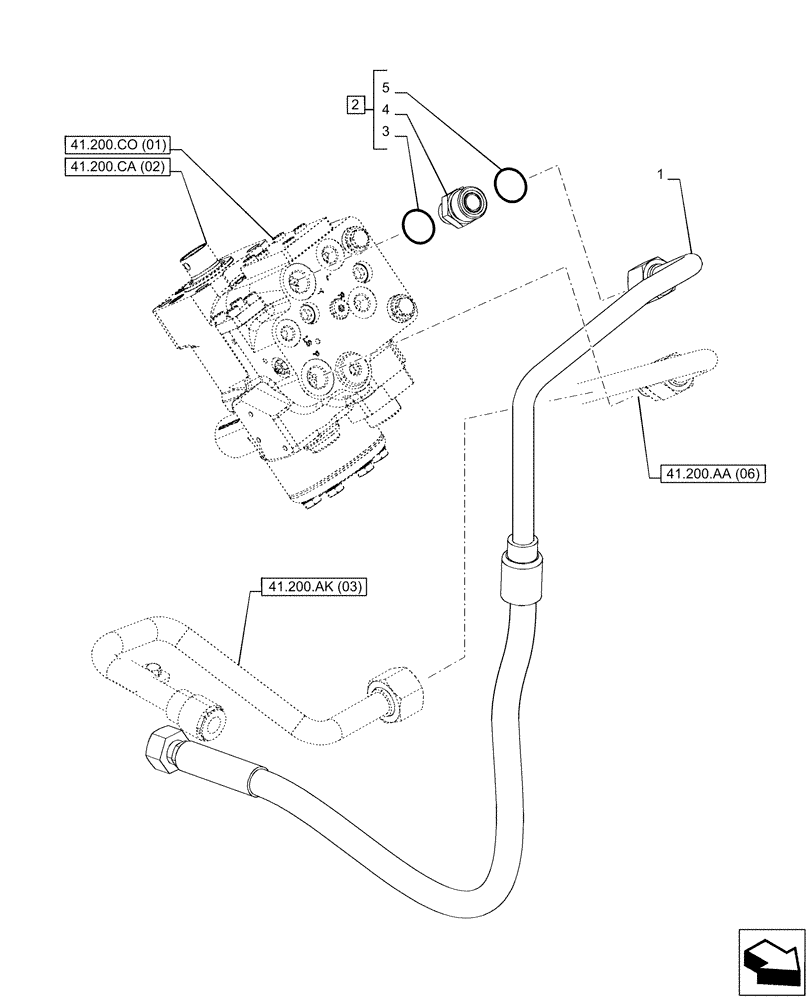 Схема запчастей Case IH PUMA 220 CVT - (41.200.AK[05]) - VAR - 758267, 758271, 758275 - STEERING, RETURN LINE, CVT (41) - STEERING