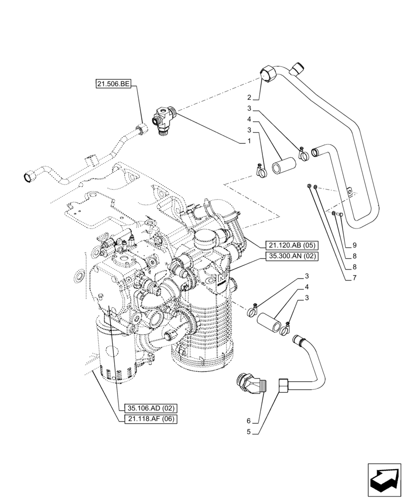 Схема запчастей Case IH PUMA 165 CVT - (35.322.AY[17]) - VAR - 391138, 758022 - TRANSMISSION, LOW PRESSURE, LINE (35) - HYDRAULIC SYSTEMS