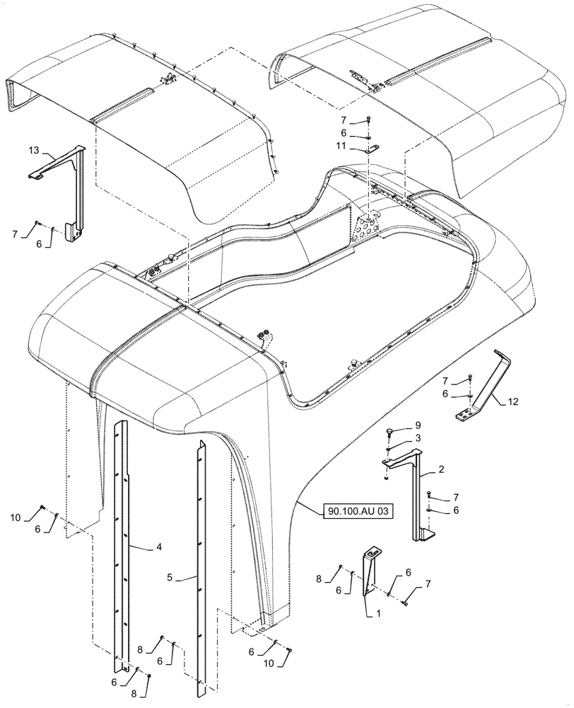 Схема запчастей Case IH PATRIOT 4440 - (90.100.AU[02]) - REAR HOOD, MOUNTING PARTS (90) - PLATFORM, CAB, BODYWORK AND DECALS