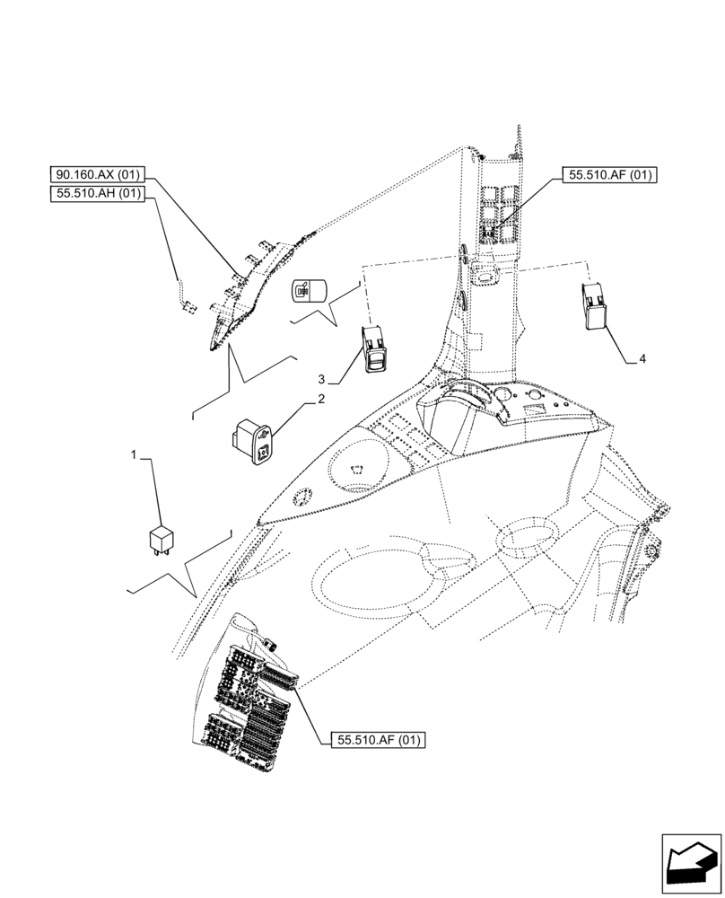 Схема запчастей Case IH PUMA 220 - (55.512.AH) - VAR - 391179, 758139, 758140, 758141, 758142, 758143, 758145, 758146 - ELECTRIC MIRROR, SWITCH (55) - ELECTRICAL SYSTEMS