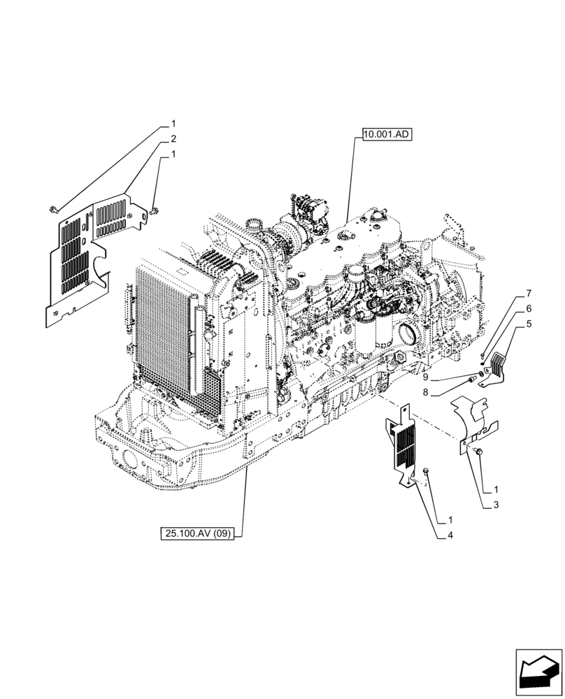 Схема запчастей Case IH PUMA 150 - (90.102.AG[02]) - VAR - 758038, 758039, 758041, 758142, 758043, 758044 - ENGINE SHIELD, AIR BRAKE (90) - PLATFORM, CAB, BODYWORK AND DECALS