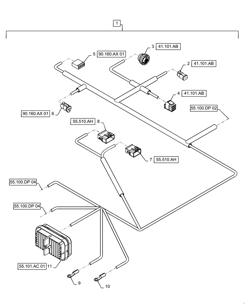 Схема запчастей Case IH WD1204 - (55.100.DP[03]) - WIRE HARNESS & CONNECTOR, DRAPER, CD4 (CONT.) (55) - ELECTRICAL SYSTEMS